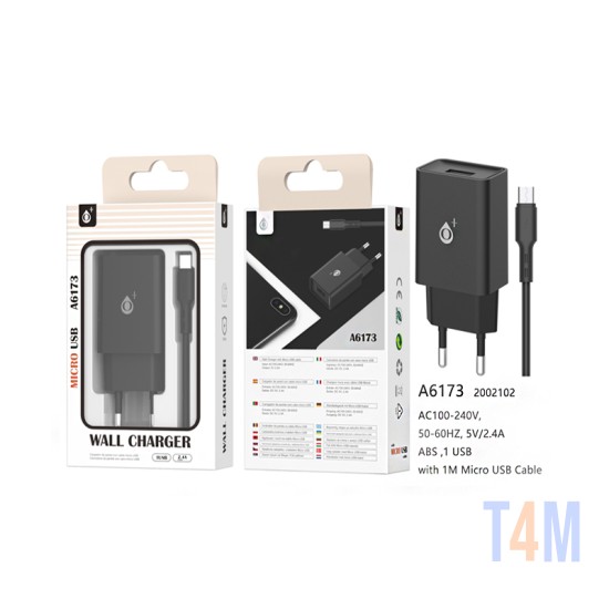 ONEPLUS CHARGER ADAPTER A6173 NE 1USB PORT WITH MICROUSB CABLE 2.4A BLACK